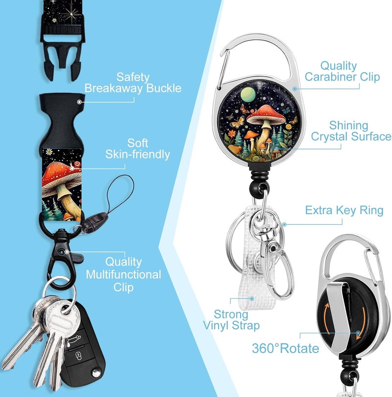 Piefly Lanyards for Id Badges, Cute Badge Holder with Retractable Reel Clip, Mushroom Work Name Tag Breakaway Lanyard Vertical ID Card Protector Case for Women Nurse Nursing Doctor Teacher Student - Image 4